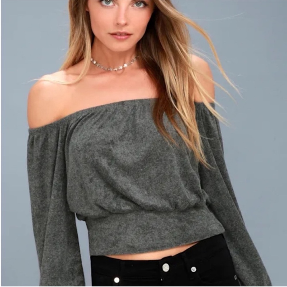 Lulu's Charcoal Off-Shoulder Sweater